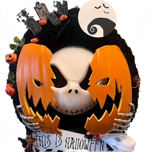 💀Nightmare Pumpkin Wreath - Halloween Door Decor🎃