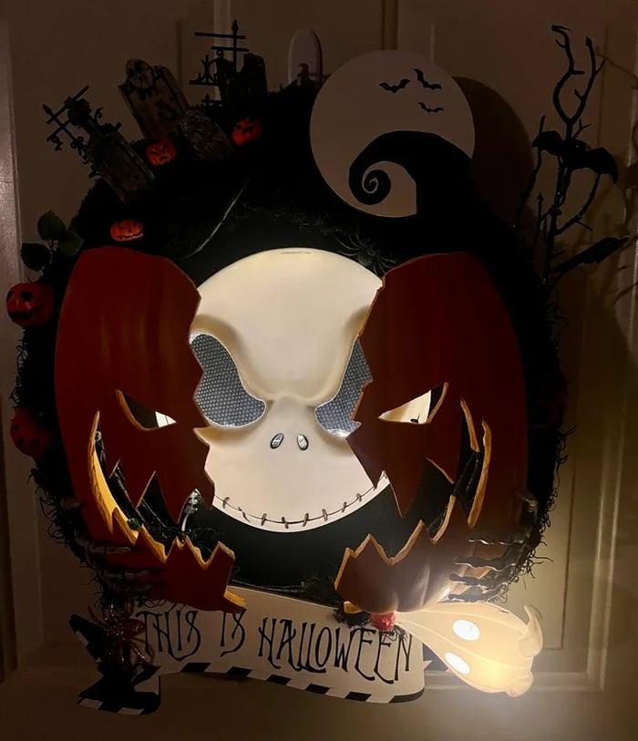 💀Nightmare Pumpkin Wreath - Halloween Door Decor🎃