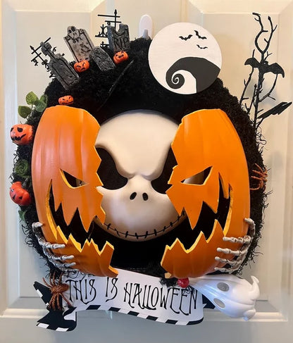 💀Nightmare Pumpkin Wreath - Halloween Door Decor🎃